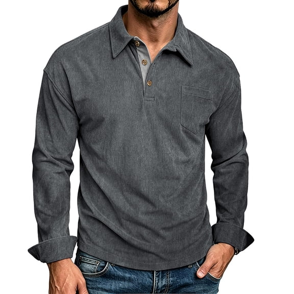 yillto Mens Golf Long Sleeve Shirt Classic Button Solid Color Collared Tshirt Fashion Casual Shirts