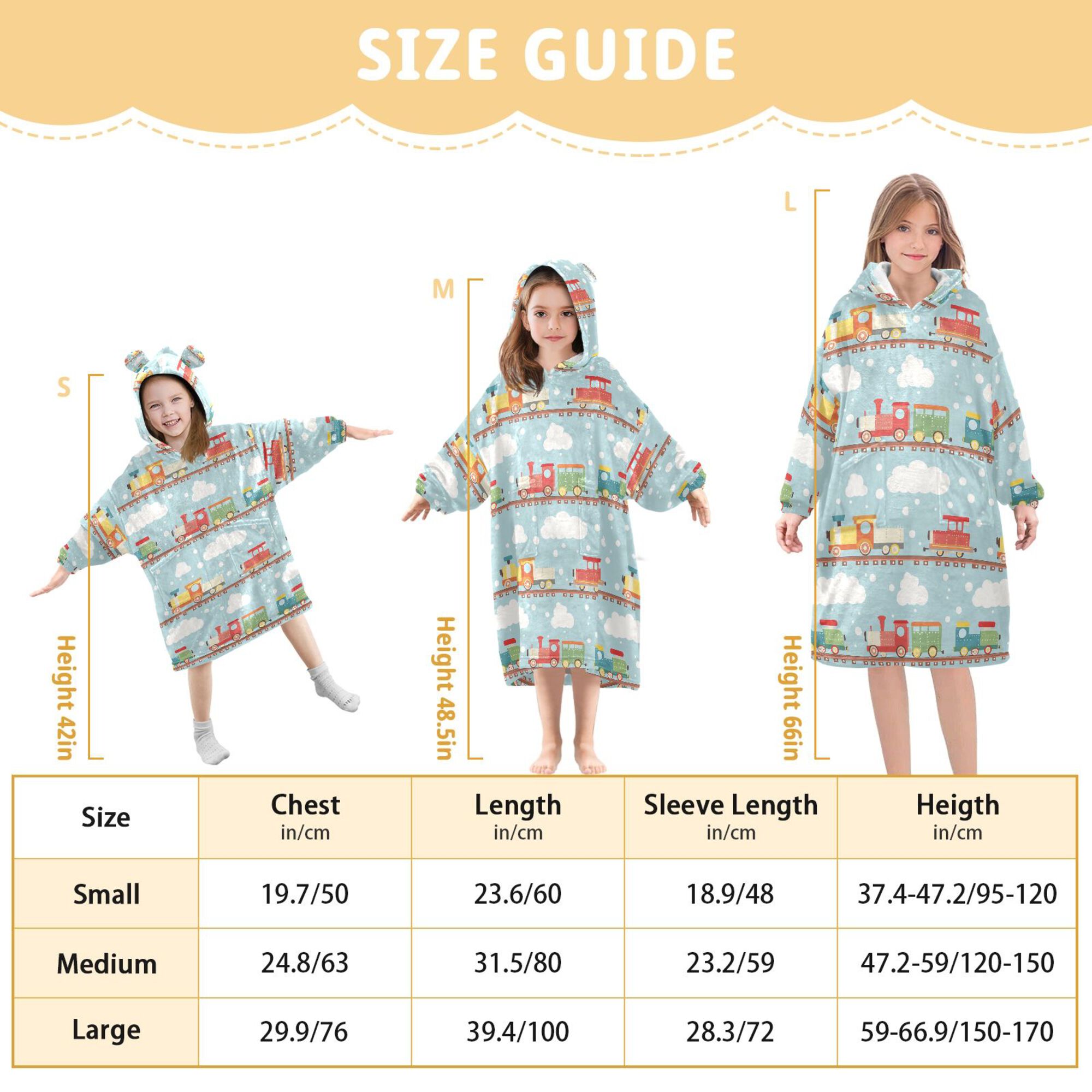 FORMRS Wearable Blanket Hoodie with Sleeves for Kids Cozy Flannel Sweatshirt, Red Trains Pattern