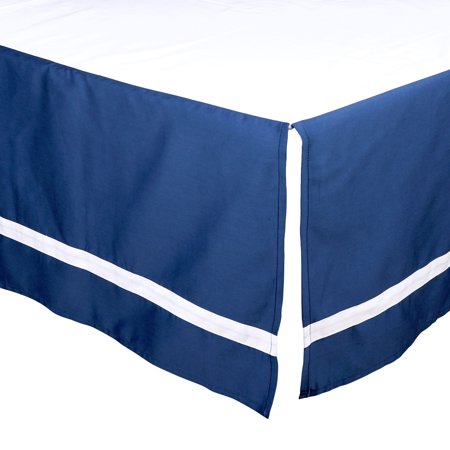 The Peanut Shell Tailored Crib Skirt Solid Navy Blue With White