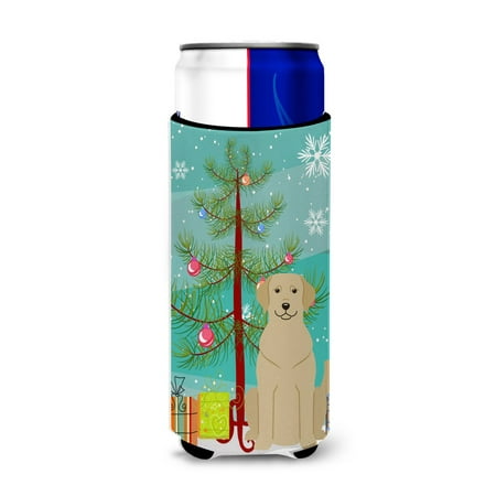 

Carolines Treasures BB4180MUK Merry Christmas Tree Yellow Labrador Michelob Ultra Hugger for slim cans Slim Can