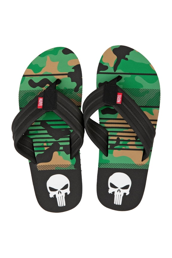 The Punisher Marvel Camo Flip Flop Sandals-Medium