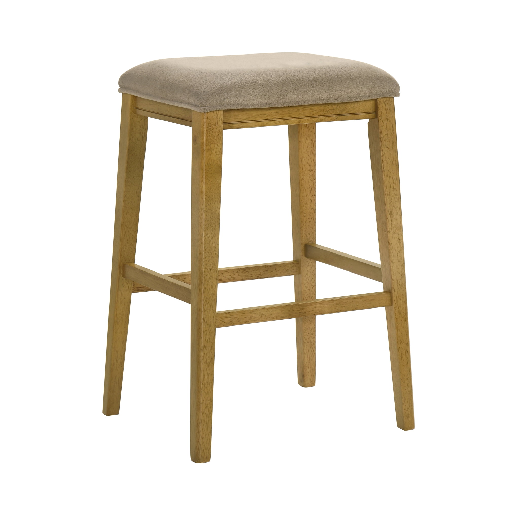 Jane Contemporary Transitional Wood Bar Height Kitchen Bar Stool in Amber Glow Finish with Taupe Fabric Upholstered Seat - Set of 4