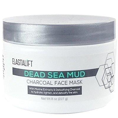elastalift charcoal face mask. detoxifying dead sea mud mask with charcoal will tighten, hydrate and brighten skin. large 8oz