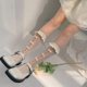thumbnail image 5 of Calcetines hasta la pantorrilla de encaje Floral para mujer, medias de malla de satén con adornos con volantes y agujeros calados para decoración de lazo anudado de verano, 5 of 5