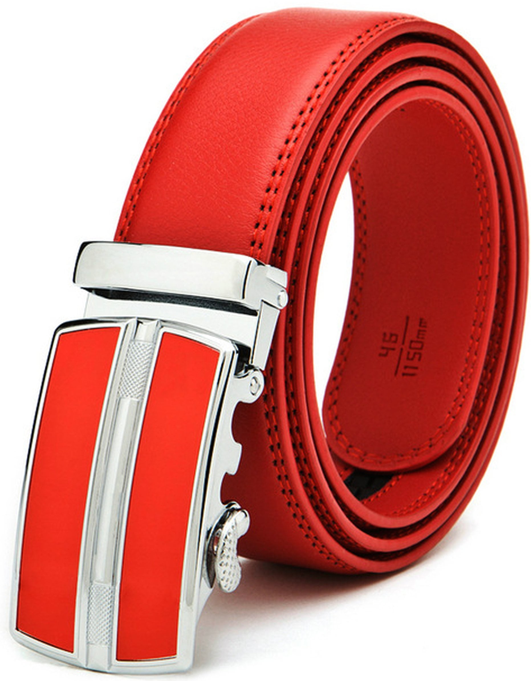 QWZYP Men Belts Man Red Color Leather Strap Automatic Buckle Belts for  (Color : A, Size : 110cm)