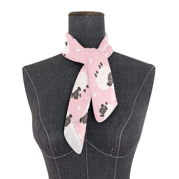 Square Scarf 24x24 Inch Pink Fluffy Sheep Pattern Silky Satin Sun Protection Neck Scarf for Women Multi-Purpose Head Wrap Bandana for Hair Bag Decoration