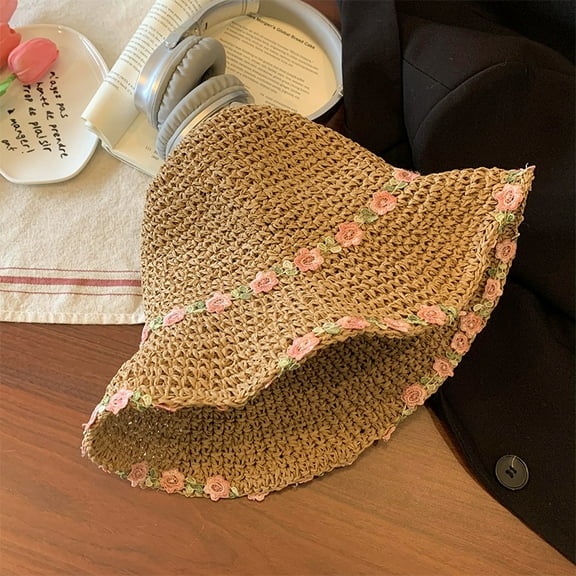 SikaFu Mintman Wave Flower Straw Hat Female Summer Woven UV Hats Hollow Sunscreen Sun Hat Seaside Beach