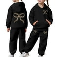 thumbnail image 2 of Byoo Toddler Girls Hoodie Leopard Bow Print Fleece Hoody Full Sleeve Pullover Shirt Sweatpants Tracksuit Set Casual Cozy Kids Outfit, 2 of 7
