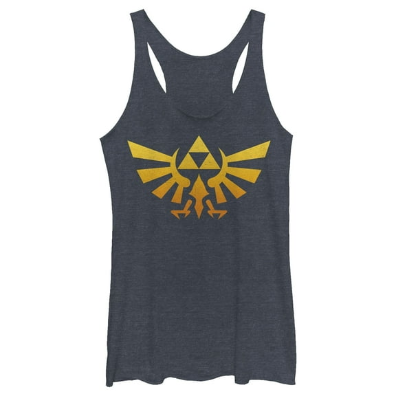 Women's Nintendo Legend of Zelda Triforce Fade Racerback Tank Top Navy Blue Heather Large