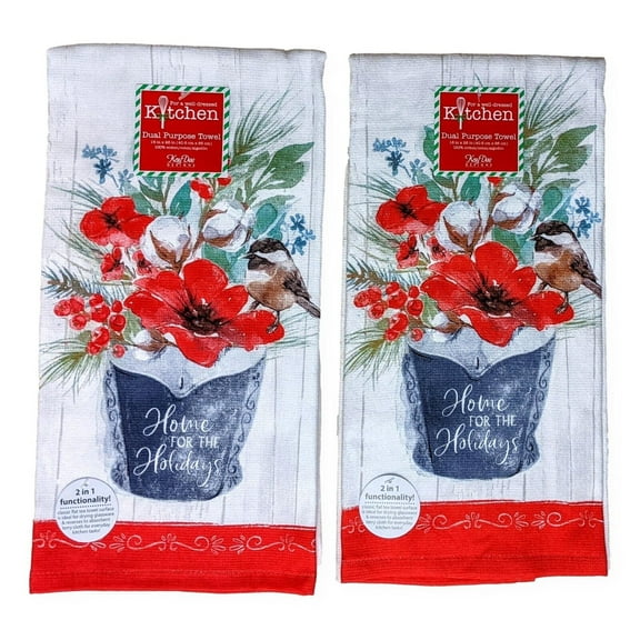Set of 2 Juniper HOME FOR THE HOLIDAYS Terry Kitchen Towels by Kay Dee Designs