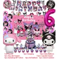thumbnail image 3 of Decoración de fiesta de cumpleaños de dibujos animados, decoración de globos, pancarta, telón de fondo, vajilla Kuromi, adorno de pastel, suministros para Baby Shower, 3 of 5