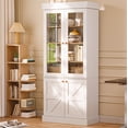 thumbnail image 3 of 71"Tall Pantry Storage Cabinet,Wood Kitchen Cabinet with Glass Doors and Adjustable Shelves for Dining Room Living Room,White,2 Pcs, 3 of 9