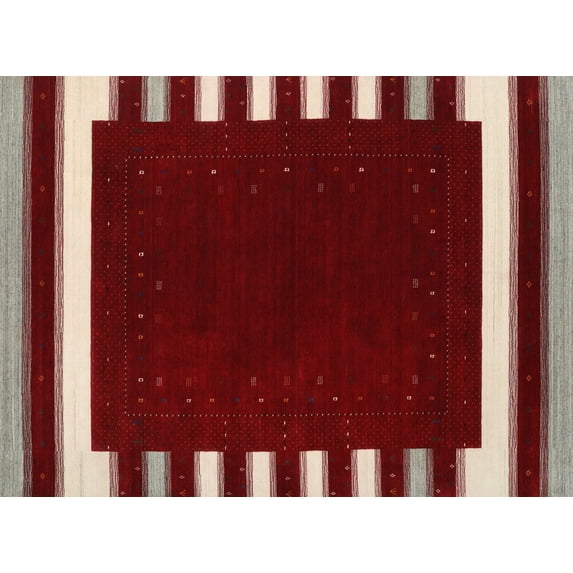 Ahgly Company Indoor Rectangle Contemporary Light French Beige Brown Abstract Area Rugs, 4' x 6'
