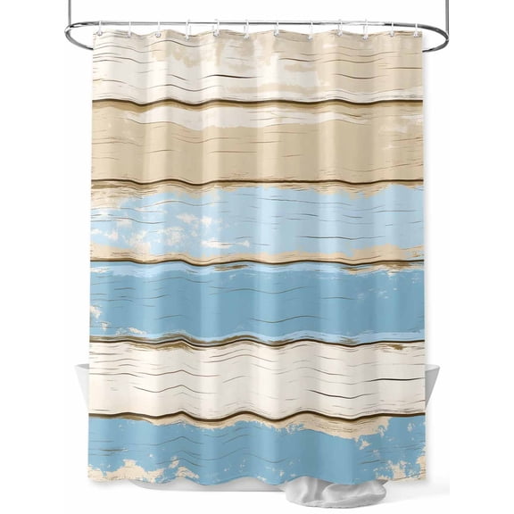 Vintage Shower Curtain, Farmhouse Blue Beige Wood Grain Country Style Waterproof Shower Curtain Set with 12 Hooks Lightweight Washable Fabric Shower Curtains for Bathroom 72x78 Inches