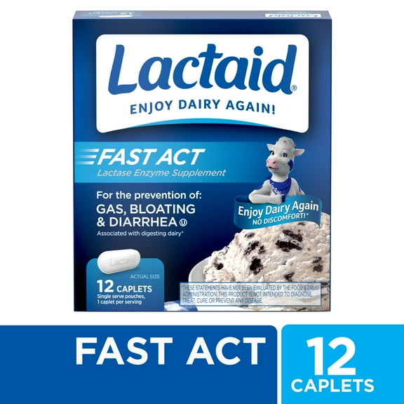 Lactaid Fast Act Lactose Intolerance Caplets, 12 Travel Packs of 1-ct.
