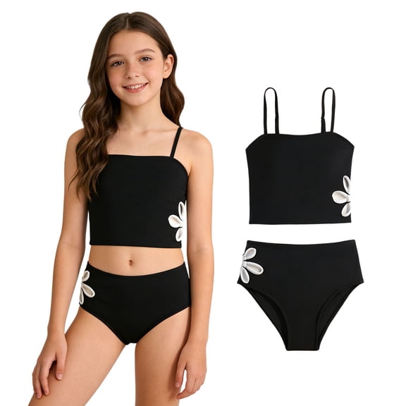 Girls Swimming Suits Girls Two Piece Bikini Swimsuit Sets Adjustable Strap Floral Swimwear Swimsuit Girls 11-12 Years