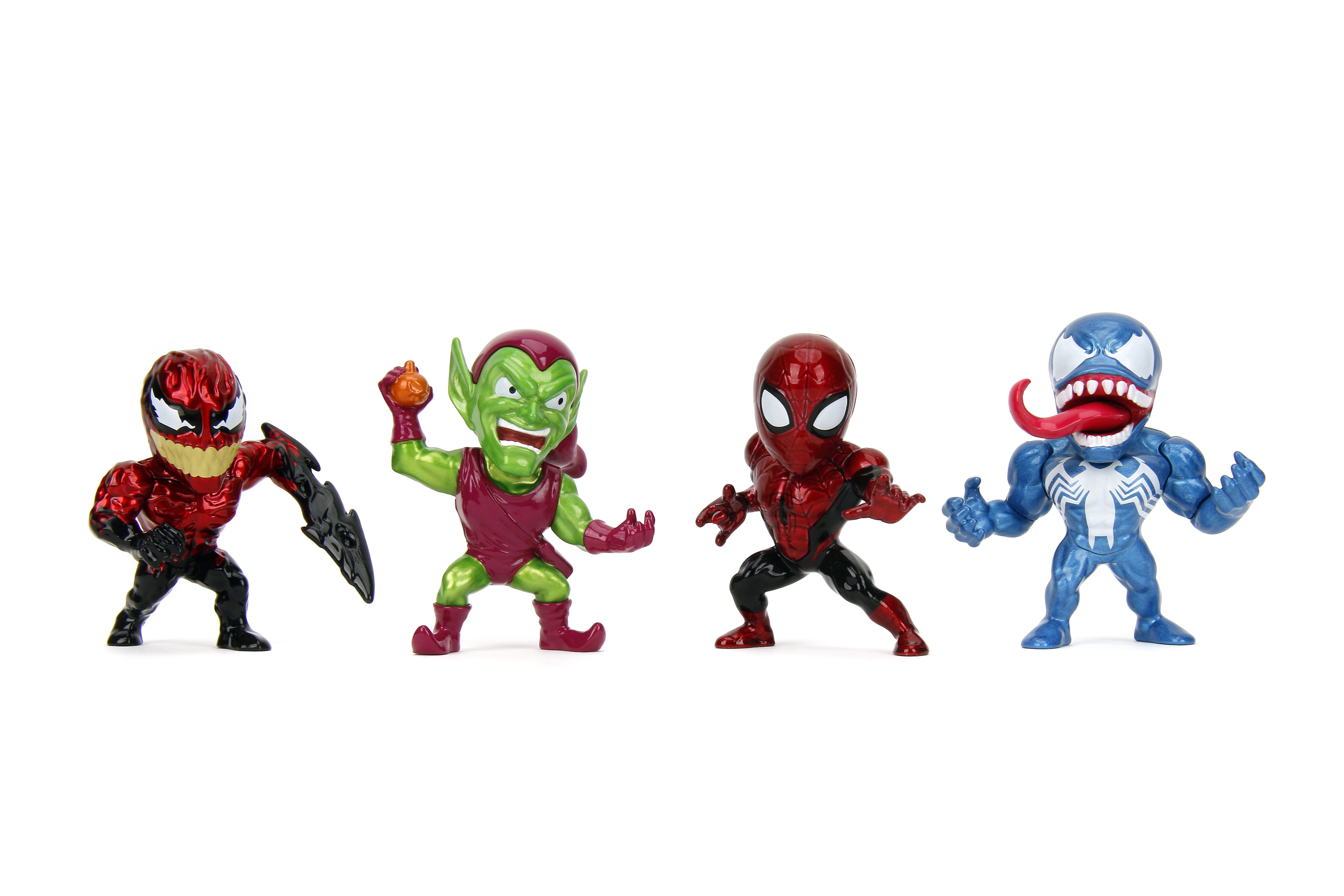 Jada Spider-Man Metalfigs 4-Pack – Collectible 2.5” Metal Figures – Spider-Man, Green Goblin, Toxin, Venom – Classic Marvel Heroes