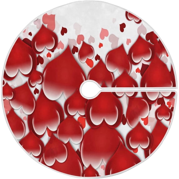 FMSHPON Valentine's Day Hearts Xmas Christmas Tree Skirt Stand Mat for Holiday Party Decoration Indoor Outdoor 48 inches