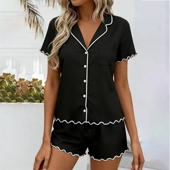 Miqool Pajamas Set for Women Short Sleeve Soft Sleepwear Button Down Pjs 2 Piece Lounge Sets S-XXL
