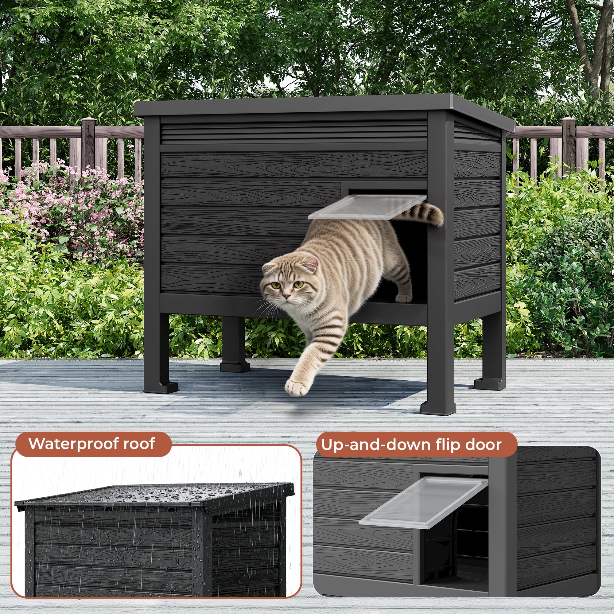 Bifanuo Outdoor Cat House Weatherproof, Insulated Feral Cat Shelter for Outdoor Indoor, Outside Cat Houses for Winter,Secure Escape Doors for Cats