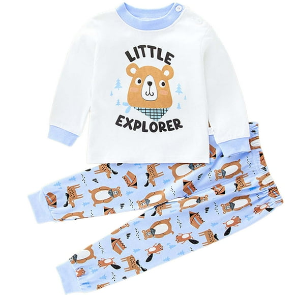 Qopobobo Boy Set Childrens Comfortable And Breathable Long Sleeved Home Clothes Two Piece Set With Cute Cartoon Pattern Brown,3-4 Years