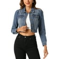 thumbnail image 1 of Unique Bargains Veste en Jean Classique Décontractée à Manches Bouffantes pour Femmes Bleu Ciel TP, 1 of 6