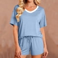 thumbnail image 3 of Bixock Pajamas for Women Loungewear Set for Women Solid Color V Neck Short Sleeve Top Short Pants Summer Lightweight 2 Piece Sleepwear, 3 of 6
