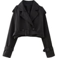 thumbnail image 1 of Womens Cropped Jacket Long Sleeve Belted Trench Coat Solid Color_Special Gift, 1 of 5