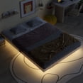 thumbnail image 2 of Queen Size Floating Bed with LED Lights, Wooden Low Profile Platform Bed with 6 Support Legs, Modern Queen Low Floating Bed Frame, Noise Free, No Box Spring Needed, Easy Assembly, Natural, 2 of 8