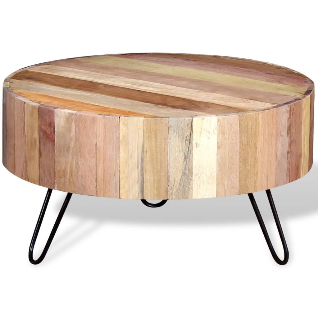 Kepooman 27.6" Retro Solid Reclaimed Wood Round End Side for Bedroom Living Room, Beige