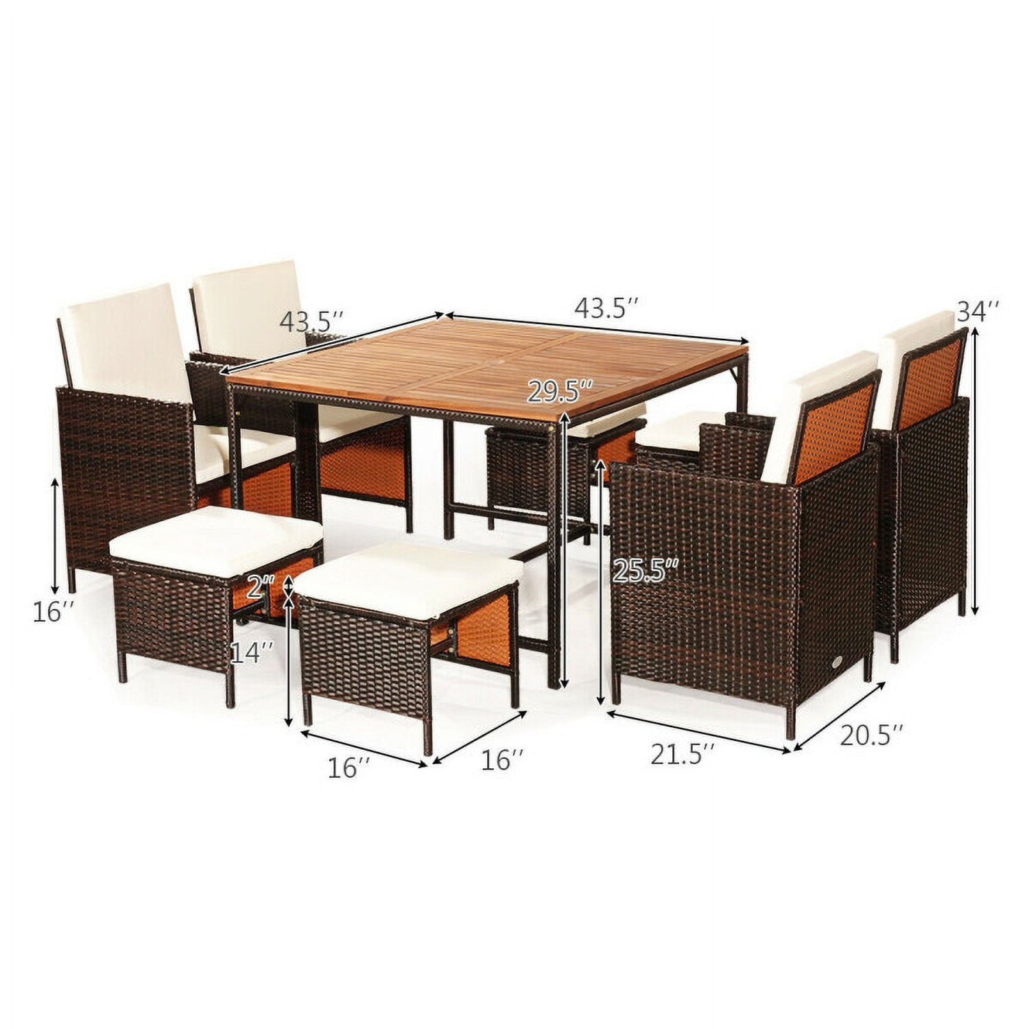 Aimee Lii 9 Pieces Patio Rattan Dining Cushioned Chairs Set, Outdoor Patio Furniture, White Aimee Lii 9 Pieces Patio Rattan Dining Cushioned Chairs Set, Outdoor Patio Furniture, White