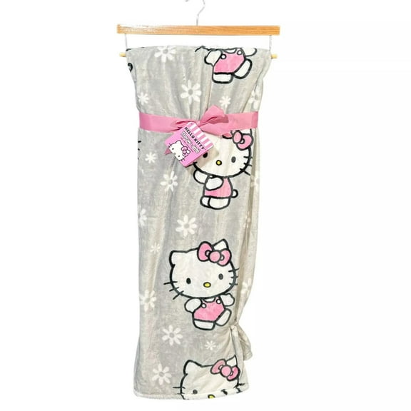 Hello Kitty Flowers And Kittys Throw Gray Multi 60X70in Throw Soft and Plush