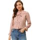 thumbnail image 1 of Allegra K Blusa floral vintage de manga larga con cuello abotonado y pajarita para mujer Rosa oscuro L, 1 of 6