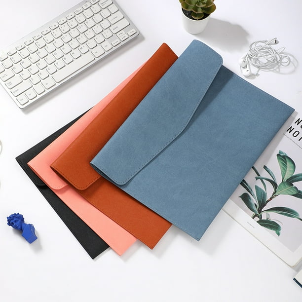 Solid Color Faux Leather File Bag with Snap Button Closure A4 Size