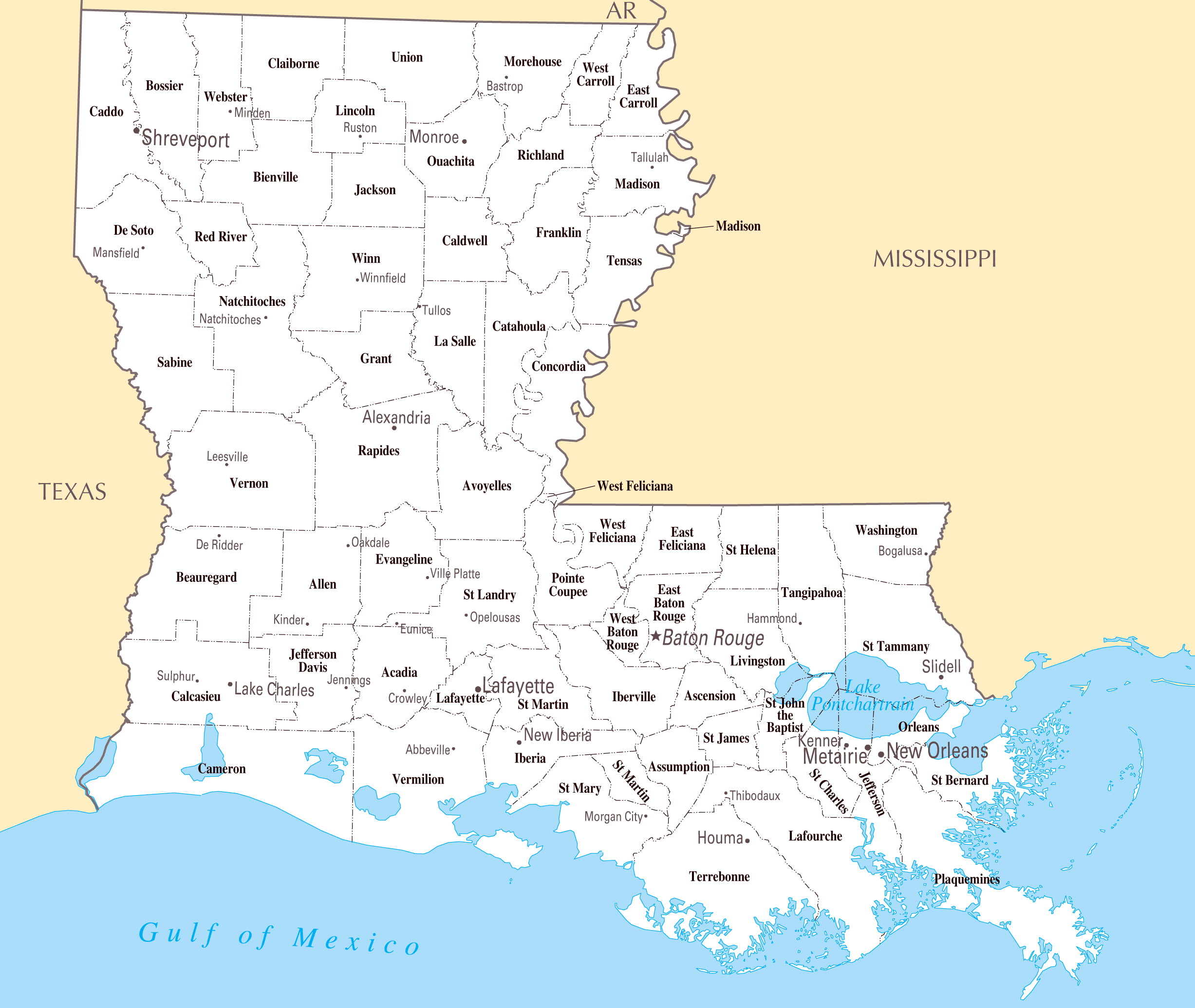 Large administrative map of Louisiana state with major cities Poster 20