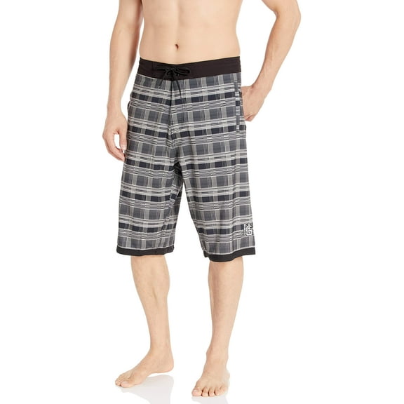Homiegear Board Shorts - California Style - 13" Length (M (31-35), Grey Plaid)