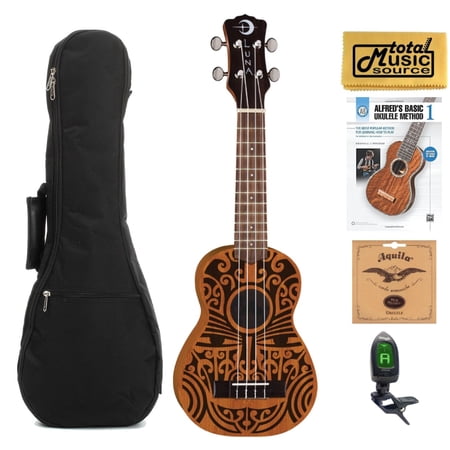 Luna UKE TRIBAL CONCERT Ukulele, Natural W/Gigbag,Tuner,Strings,Book & PC, UKE TRIBAL CONCERT COMPBK