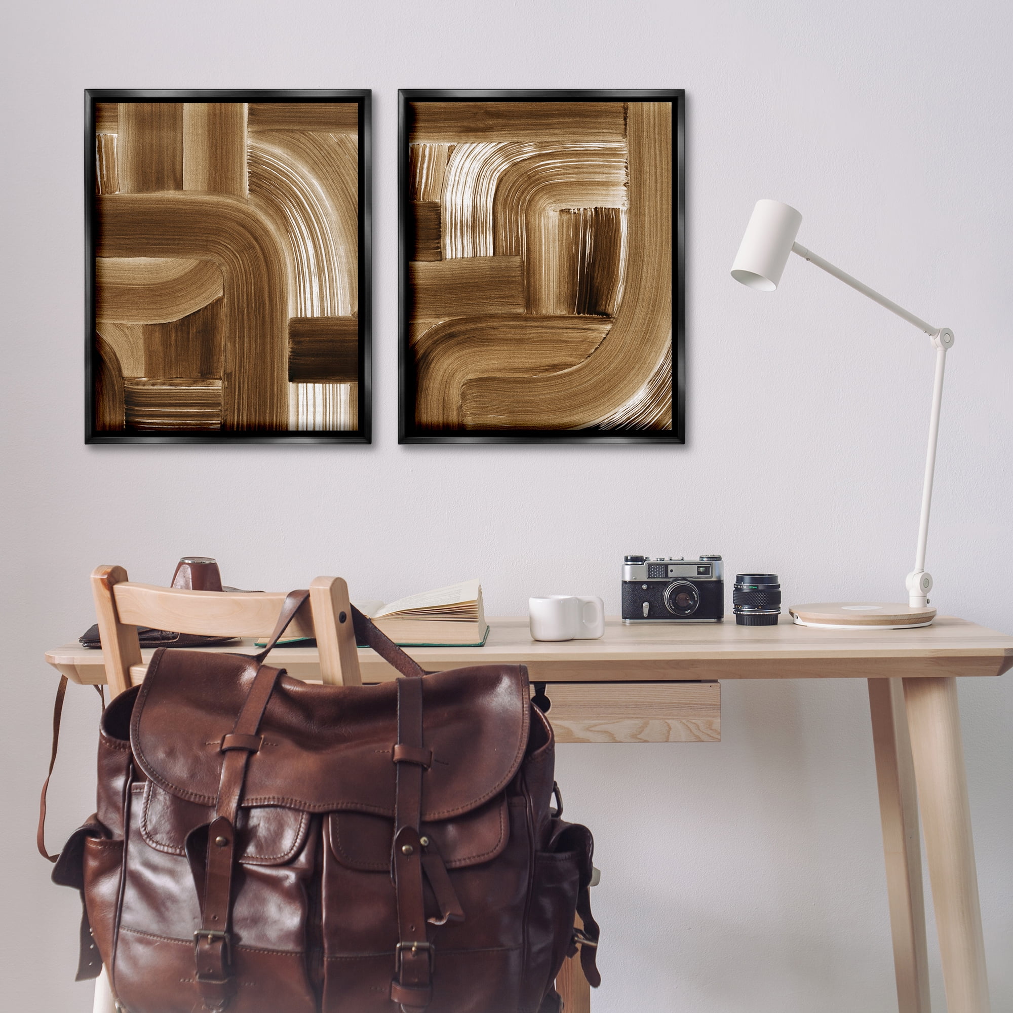 Stupell Industries Gentle Brown Brushstrokes Abstract Painting Black Floater Framed Canvas Art Print Wall Art, 31 x 25, Set of 2