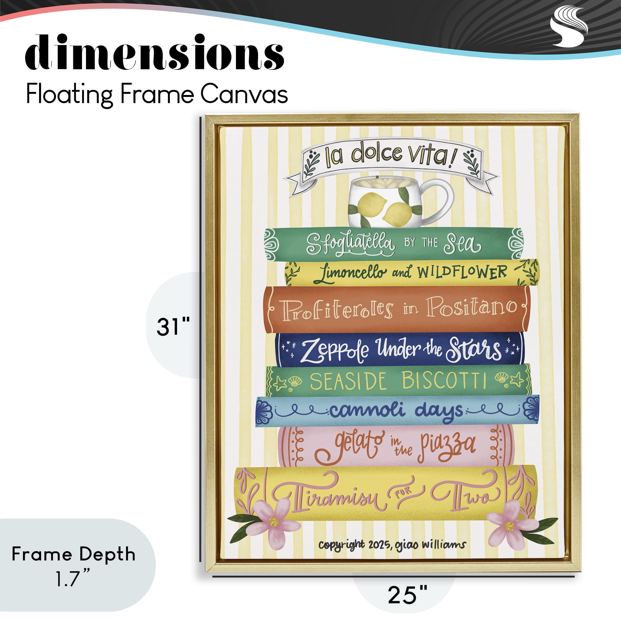 Stupell Industries Italian Kitchen Cook Books Gold Framed Floater Canvas Wall Art, design by Giao Williams