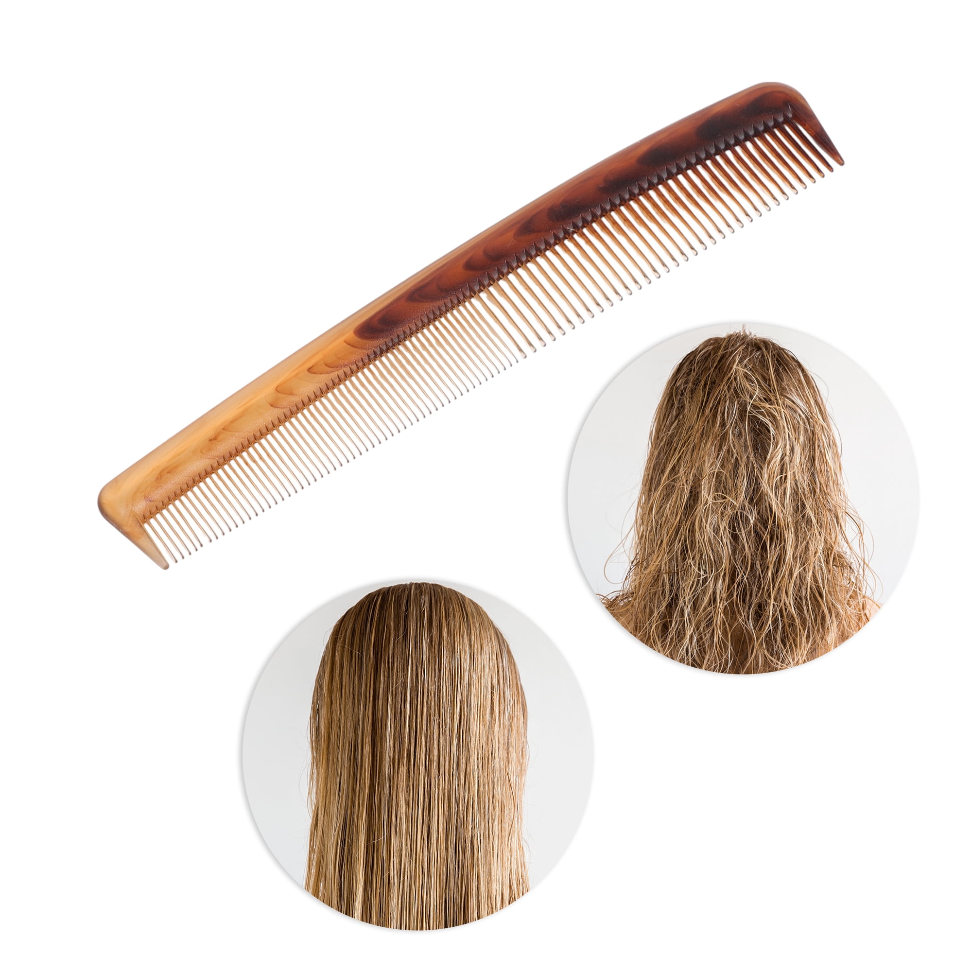 Unique Bargains One Piece Women Comfortable Two Color Flat Comb for Curly Hair Amber