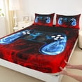 thumbnail image 3 of Homewish Abstract Gamer Twin Sheet Sets 3pcs for Teens Boys Girls,Video Game Twin Fitted Sheet Microfiber,Blue Red Breathable Flat Sheet,Breathable Home Decor, 3 of 7
