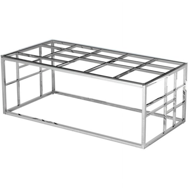 Best Master Furniture 48" Rectangular Modern Clear Glass Coffee Table in Silver