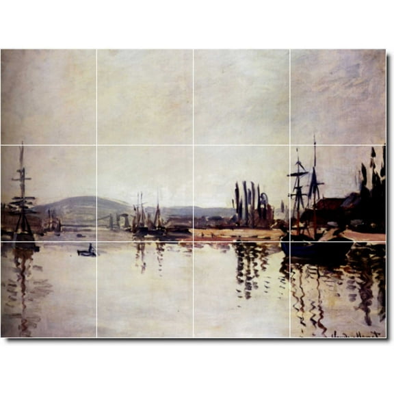 Ceramic Tile Mural-Claude Monet Waterfront Painting 128. 17" w x 12.75" h using (12) 4.25 x 4.25 ceramic tiles