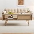 thumbnail image 2 of PAPROOS Rattan Coffee Table with Sliding Storage Door, Solid Wood Legs - Ideal for Living Rooms, Natural, 2 of 12