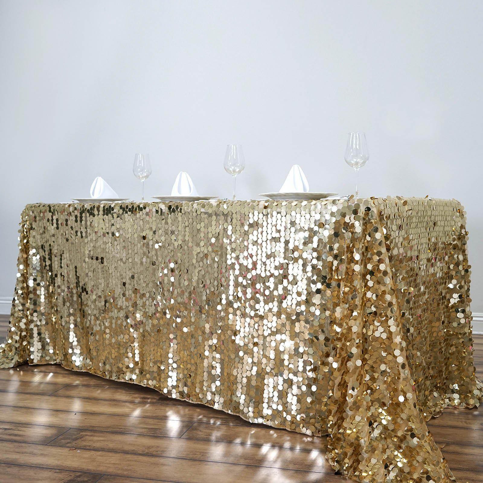 Efavormart 90X132" Gold Premium Big Sequin Rectangle Tablecloth For