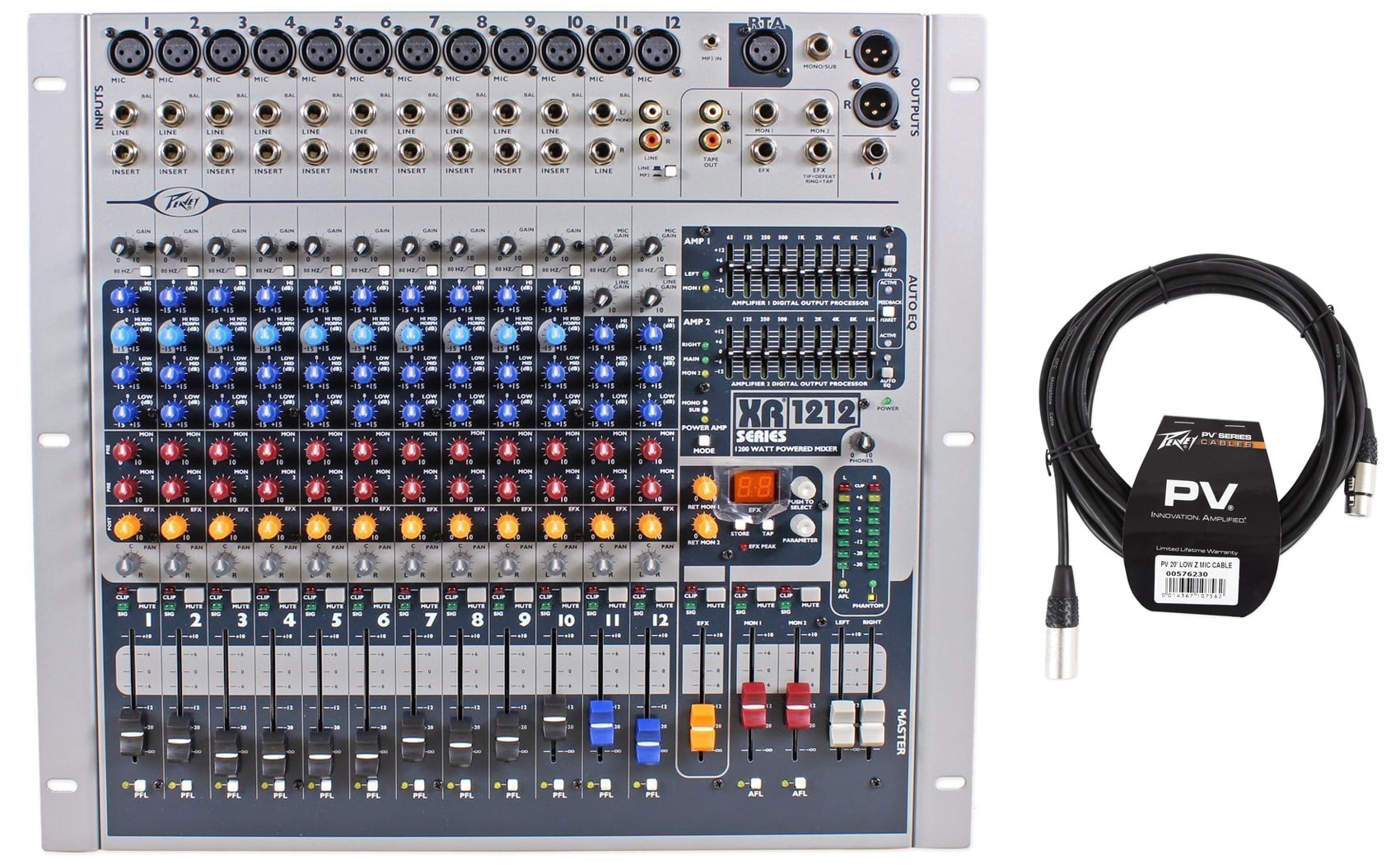 Peavey XR1212 12 Channel Mixer w/ 2 600 Watt Amplifiers+Cable XR 1212