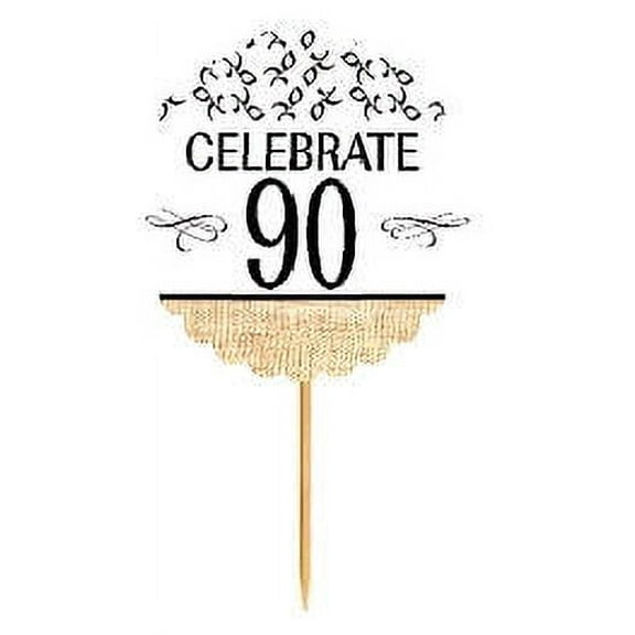90th Birthday / Anniversary Novelty Burlap Cupcake Decoration Picks -12pack