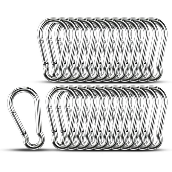 Small Carabiner Clip Hooks, 25pcs 1.57 Inch Carabiners Heavy Duty, 304 Stainless Steel Spring Snap Hook Fits Camping Hiking, Metal Clips for Rope Chain Keys Rings