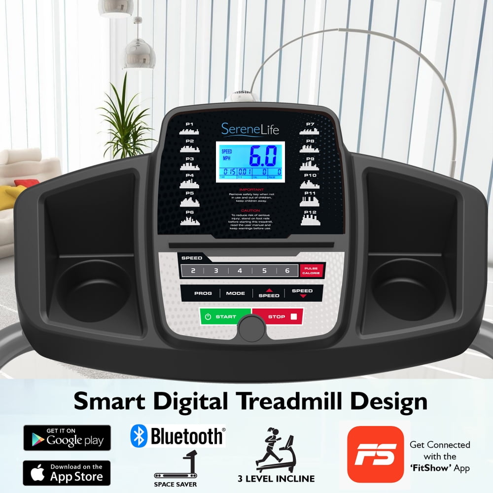 SereneLife Foldable Home Fitness Equipment with LCD for Walking & Running - Cardio Exercise Machine, Speed Range up to ‎6 mph