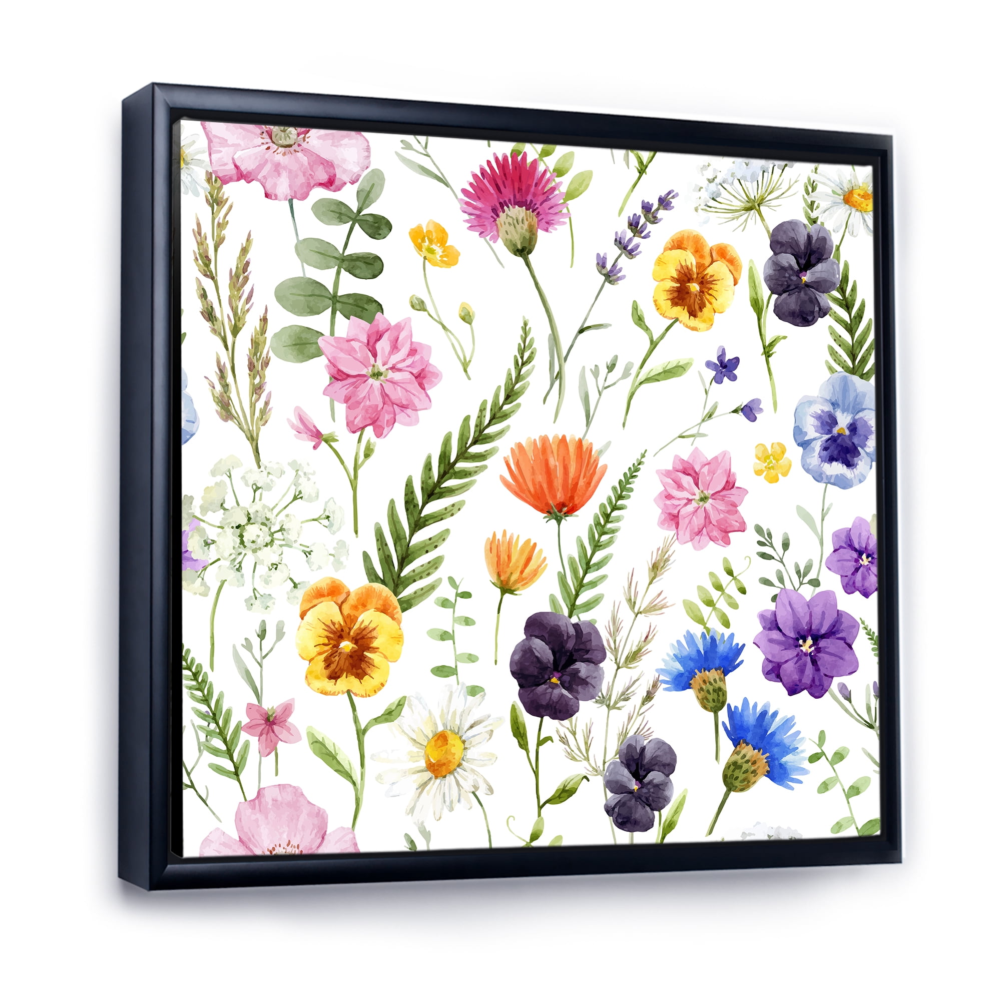 Designart 'Coloful Wildflowers Floral Pattern I' Traditional Framed Canvas Wall Art Print